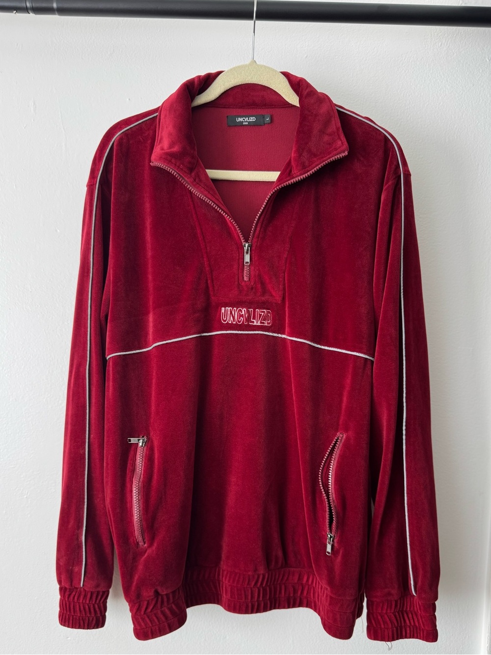 Unclvlzd Men's Red Velour Half-Zip Pullover